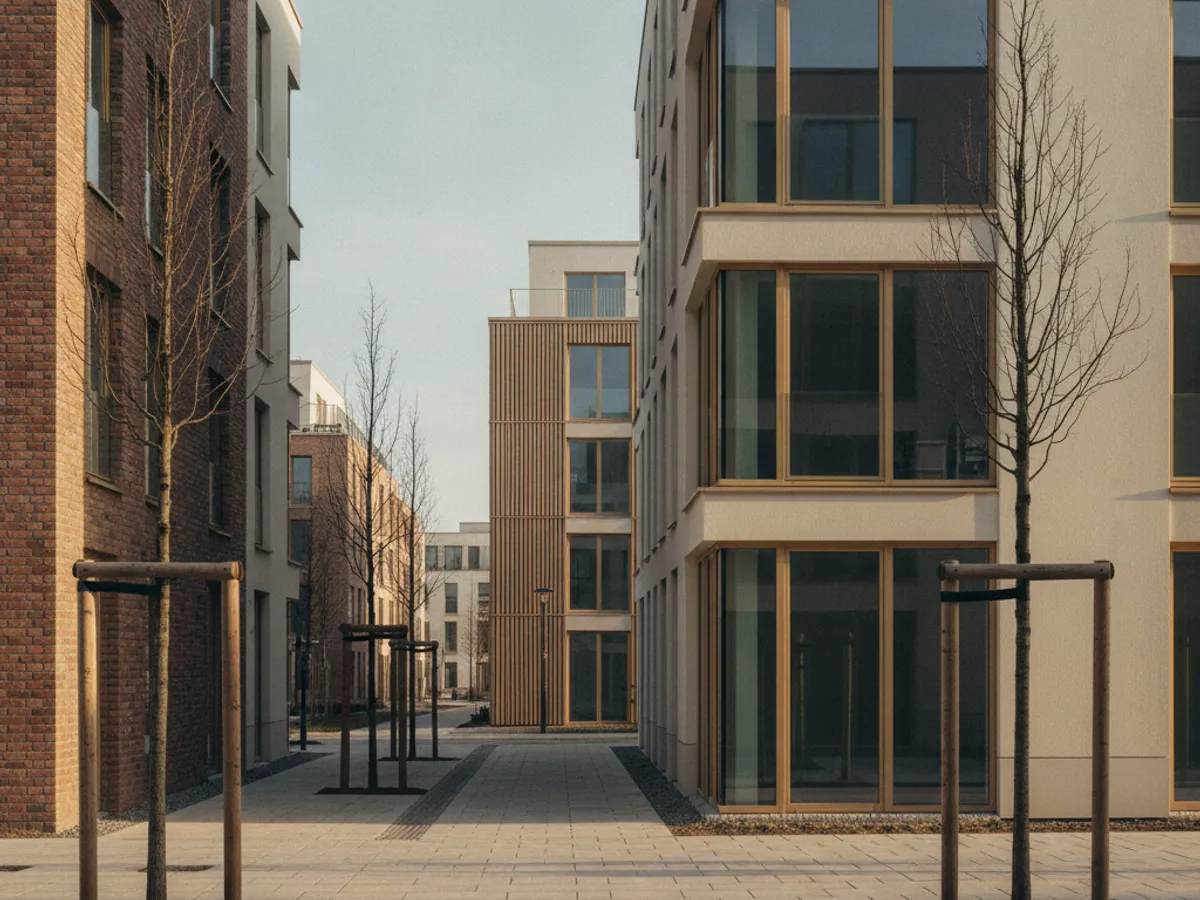 Neubauquartier der Neuen Mitte Altona mit hellen Fassaden in Hamburg-Altona-Nord