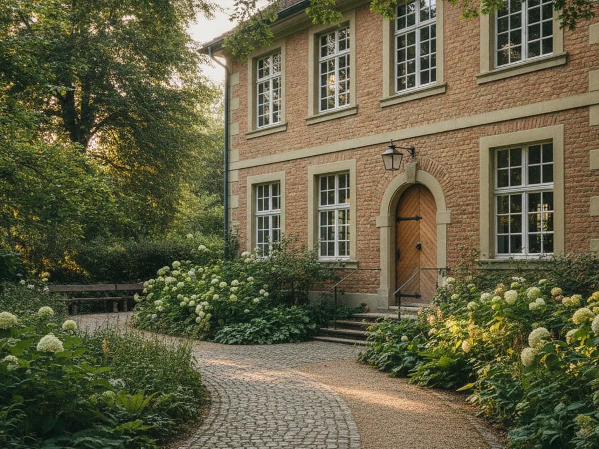 Siedlungshäuser der Gartenstadt Berne mit Gärten in Hamburg-Farmsen-Berne