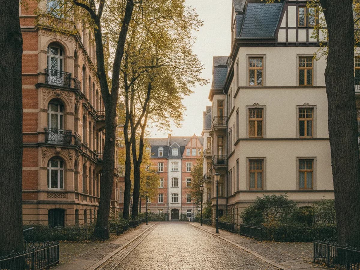 Ruhige Wohnstraße mit Altbaukarree und Bäumen in Hamburg-Hohenfelde