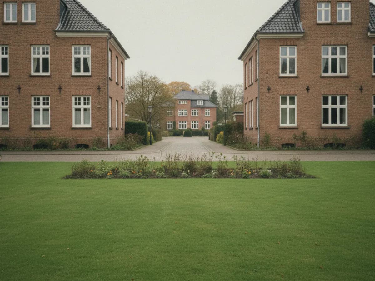 Wohnstraße mit Backsteinhäusern und Vorgärten in Klein Borstel in Hamburg-Ohlsdorf