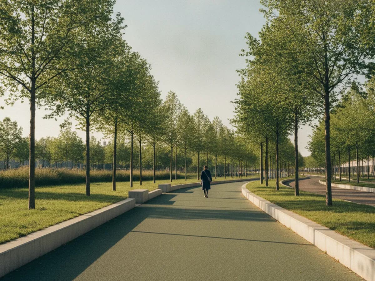 Grüner Parkweg über dem Stellinger Autobahndeckel in Hamburg-Stellingen