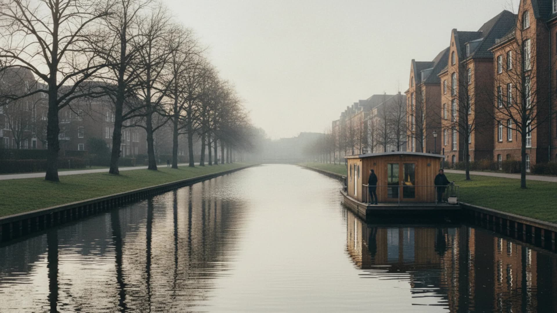 Eilbekkanal mit Hausbooten und altem Baumbestand am Ufer in Hamburg-Eilbek