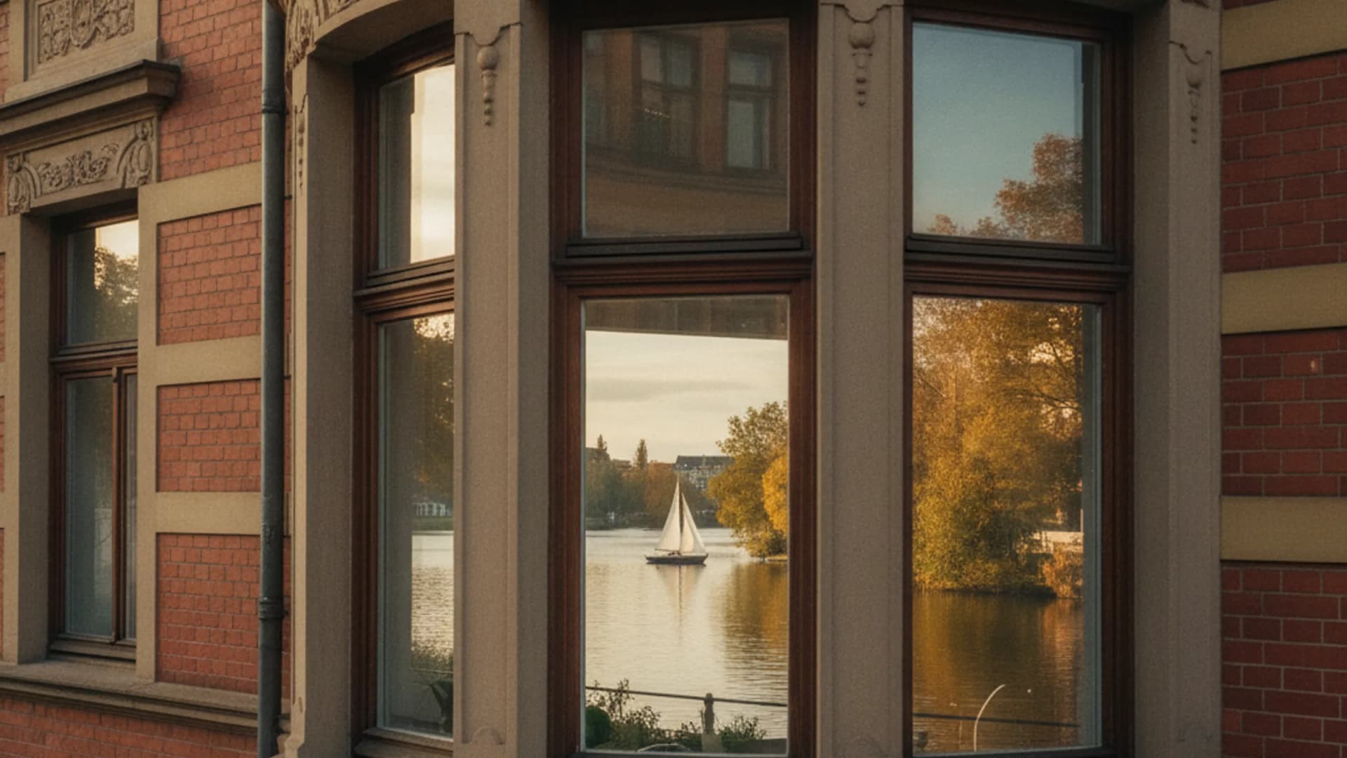 Gründerzeitfassaden am Kuhmühlenteich mit Wasserblick in Hamburg-Hohenfelde