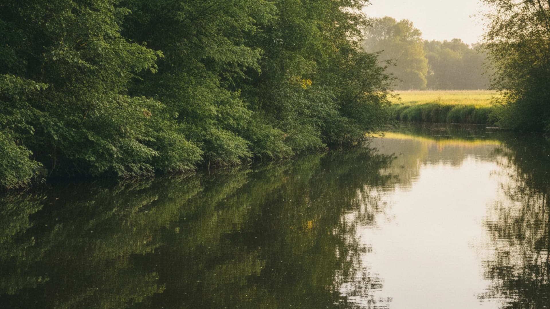 Lauf der Saselbek mit Ufergehölz und Wiese in Hamburg-Sasel