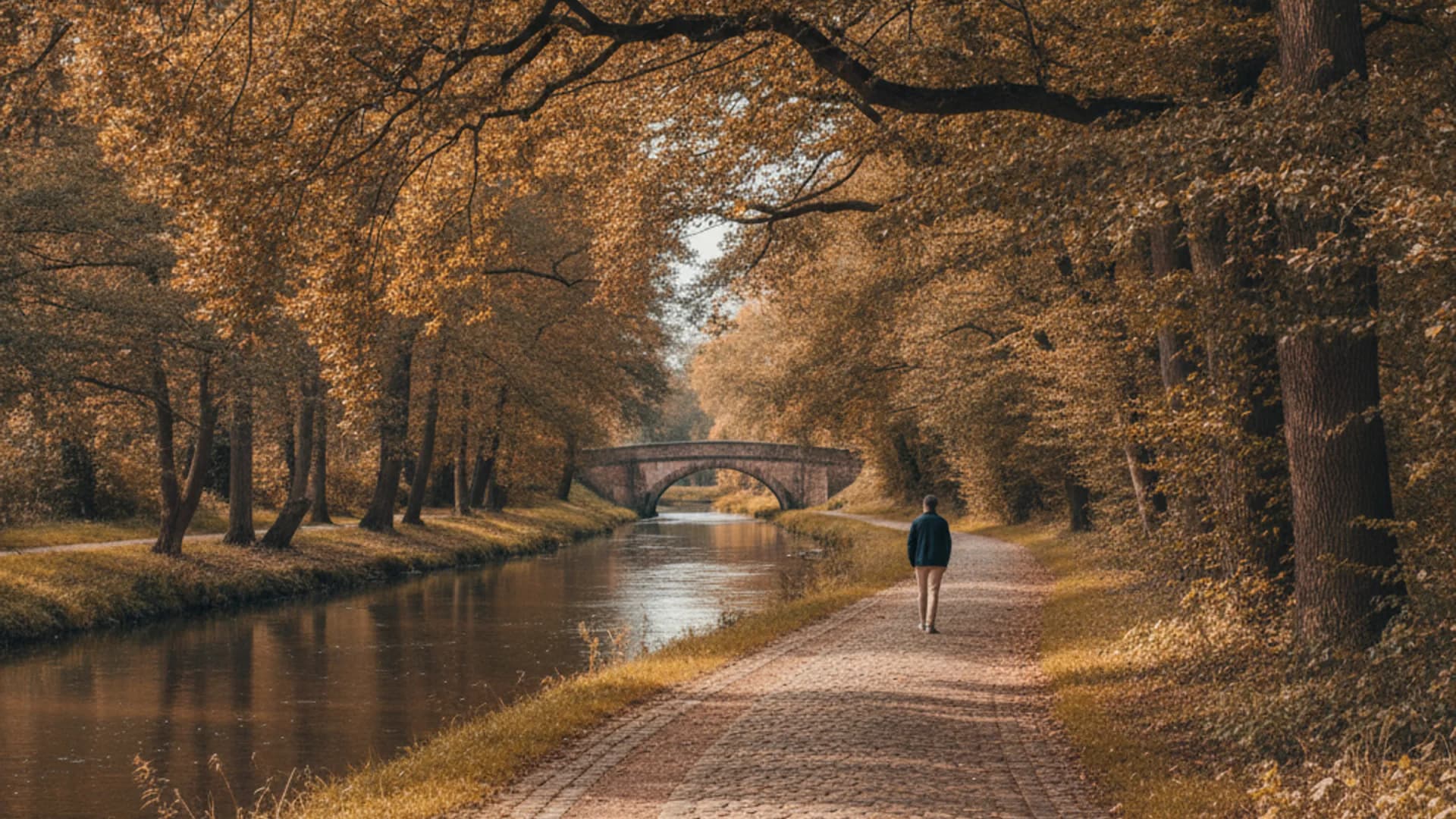 Uferweg an der Wandse mit altem Baumbestand und Brücke in Hamburg-Tonndorf