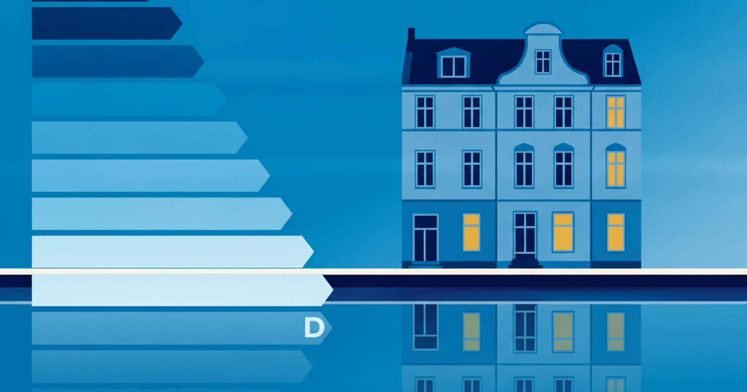 Prominente Energieausweis-Skala A-G vor einer klassischen Hamburger Altbau-Fassade