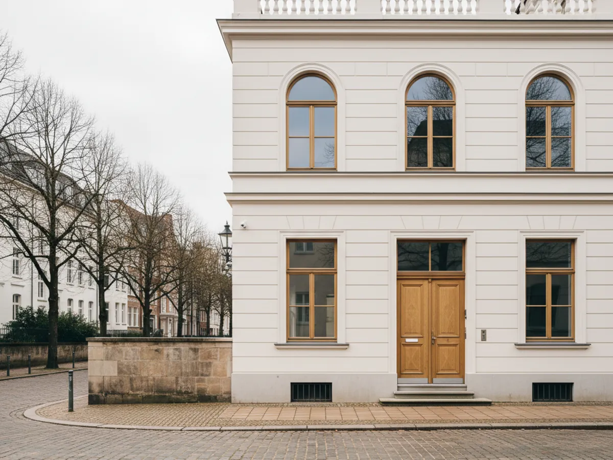 Klassizistische weiße Stadthausfassade an der Palmaille in Hamburg-Altona-Altstadt
