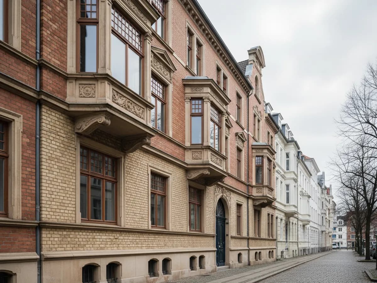 Gründerzeit-Bürgerhausfassade mit Erkern in Hamburg-Altona