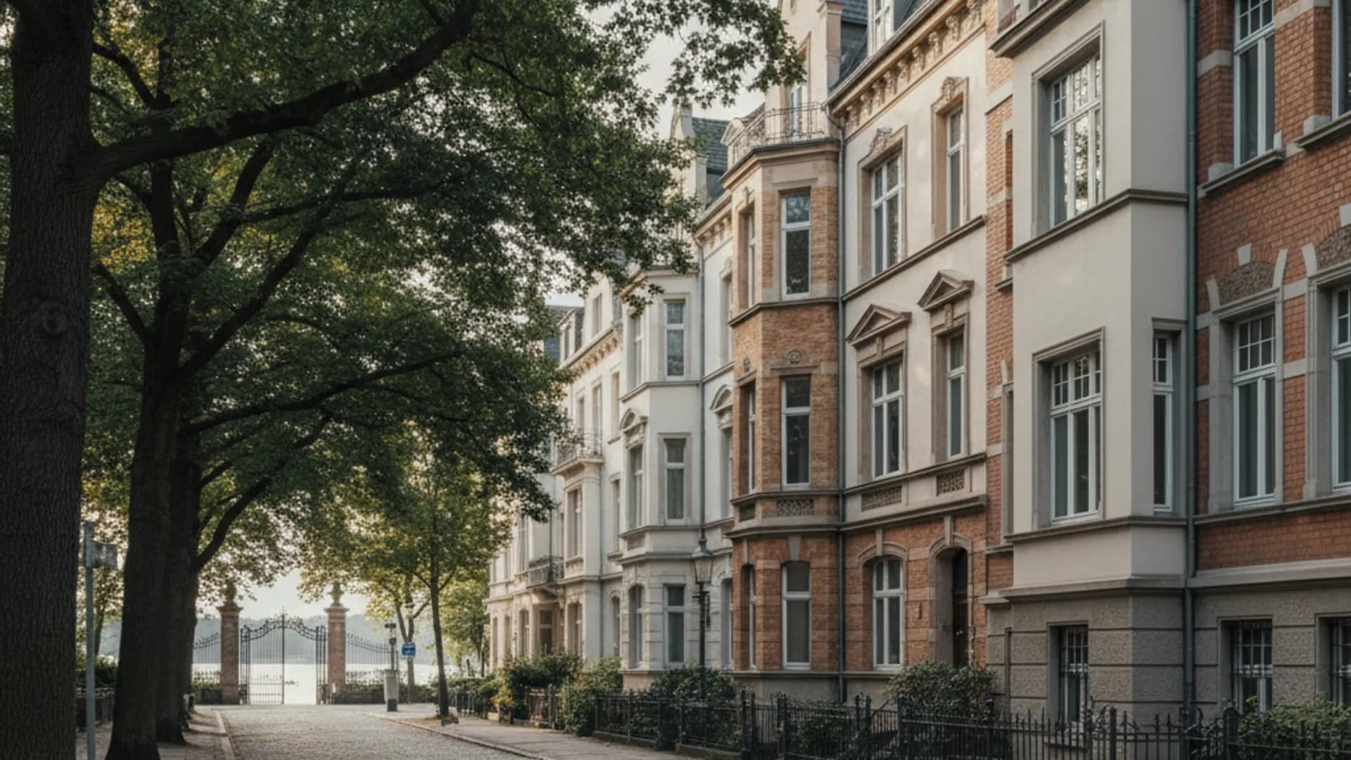 Gründerzeitvillen an einer ruhigen Straße in Hamburg-Harvestehude mit Blick zur Außenalster